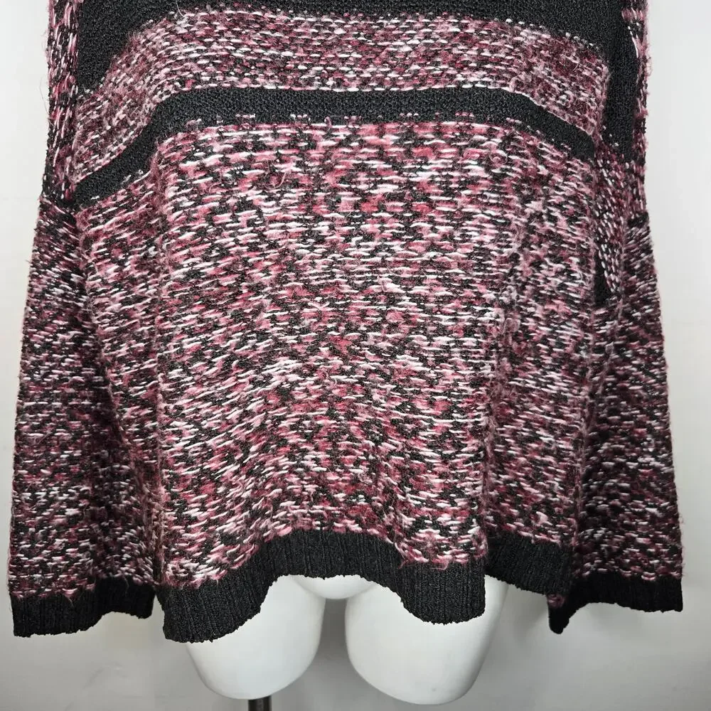 JOHN + JENN Chunky Knit Mock Neck Pullover Sweater Maroon & Black Size Small - Picture 5 of 14